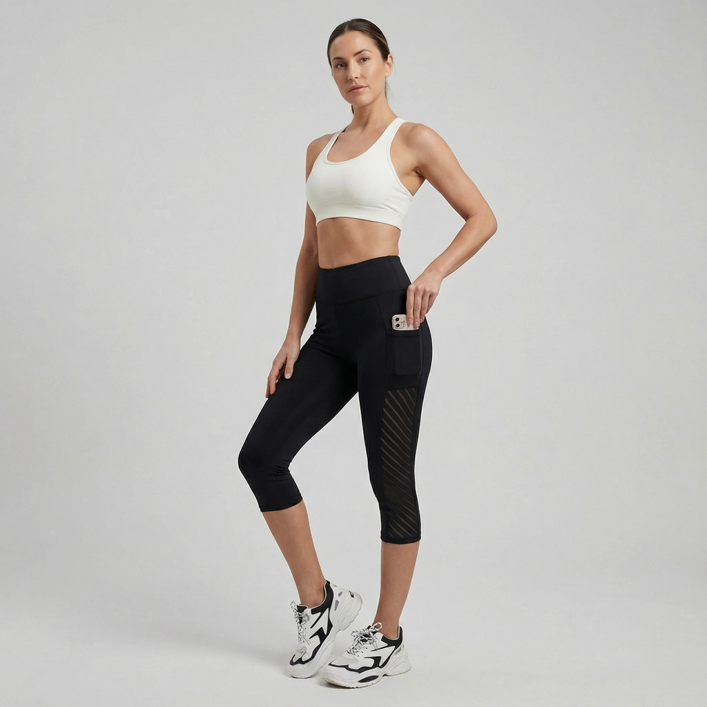 High-Waist Mesh Capris